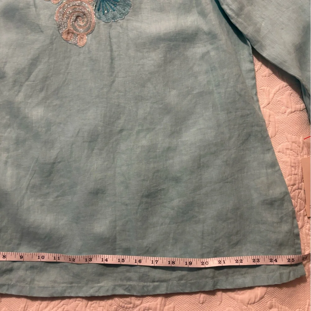 Aqua blue Charter Club 100% linen tunic with intricate nautical themed beads. - Picture 7 of 14